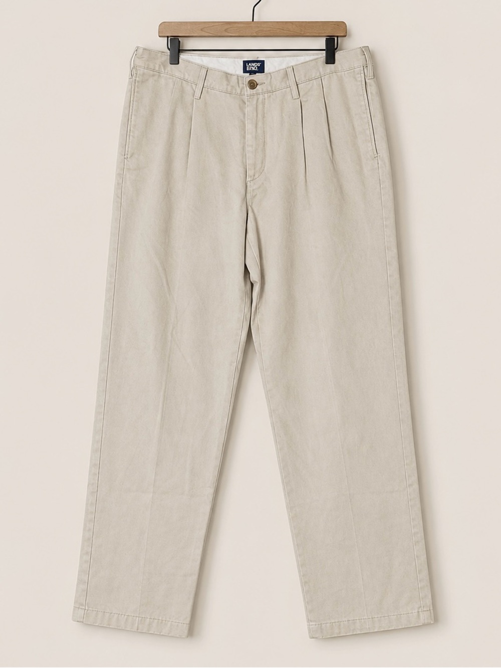 Lands End‎ Traditional Fit Light Beige Chino Pants Mens 38 Pleated 100% Cotton